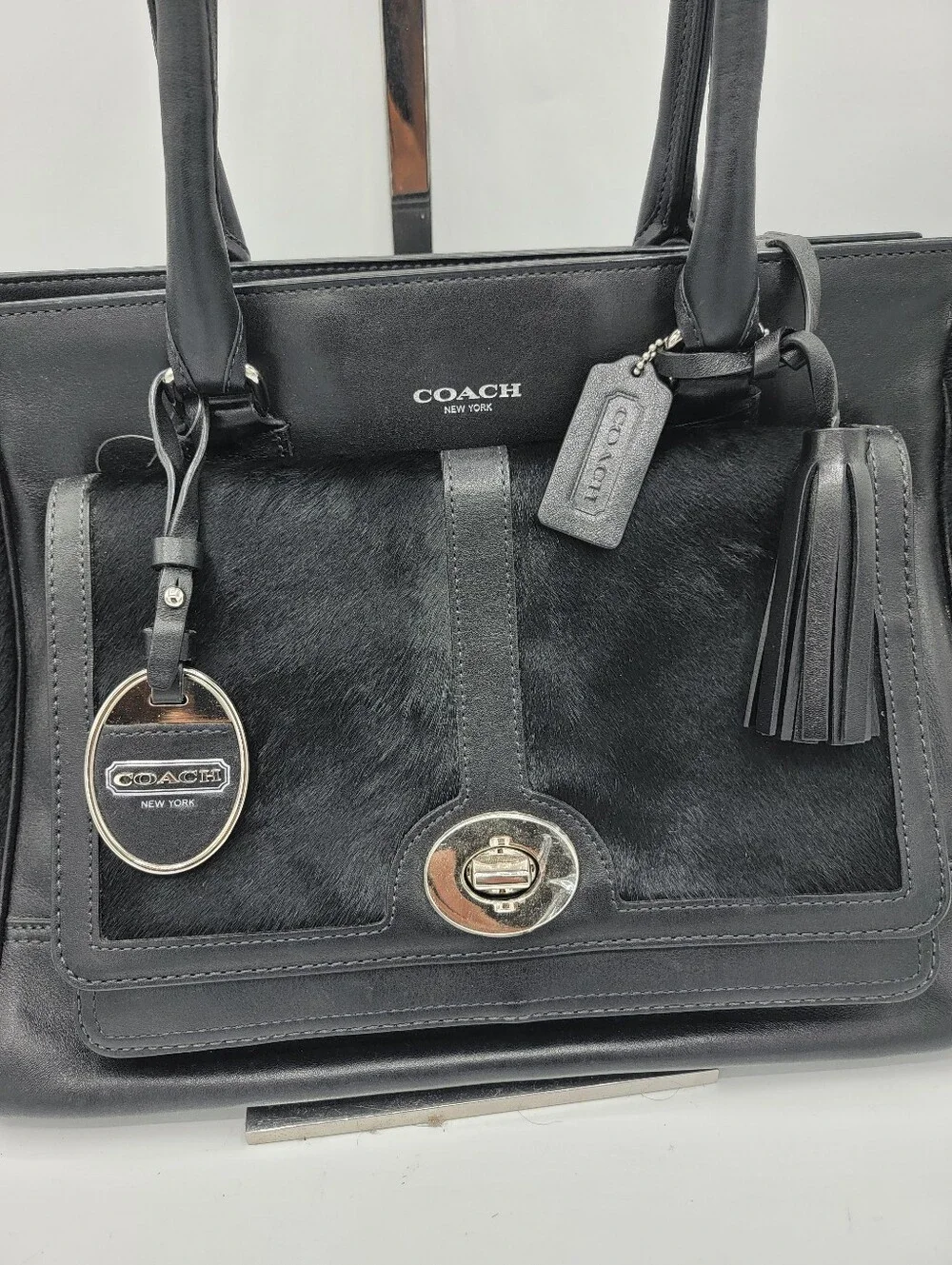Coach Limited Edition Black Legacy Medium Candace Calf Hair Leather Satchel